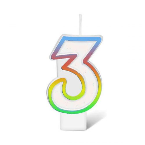 BIRTHDAY NUMBER CANDLE - RAINBOW NO.3